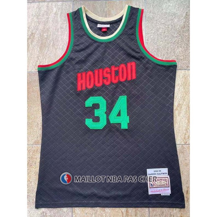 Maillot Houston Rockets Hakeem Olajuwon NO 34 Mitchell & Ness 1993-94 Noir